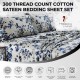 Floral Queen Bed Sheet Set, 300 TC Cotton Sateen, Extra Deep Pockets, 4-Piece