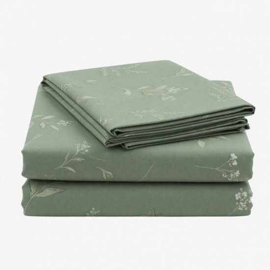 Bed Sheets Queen Size 400 Thread Count 100% Cotton Green Sage Design California