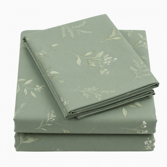 Bed Sheets Queen Size 400 Thread Count 100% Cotton Green Sage Design California