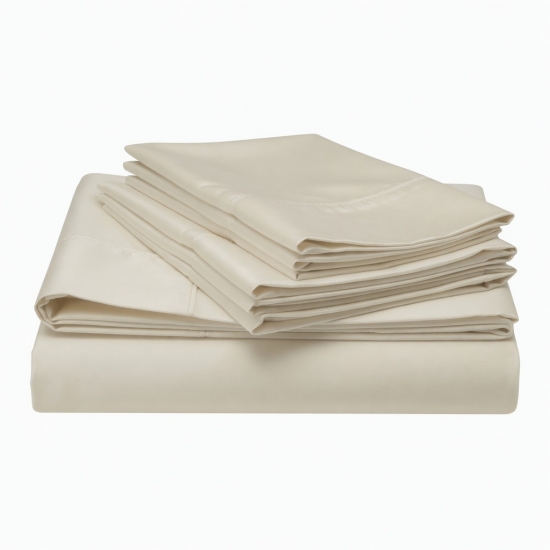 Bed Sheet Set Queen 100% Cotton 400 Thread Count Satin Ivory Design California Soft
