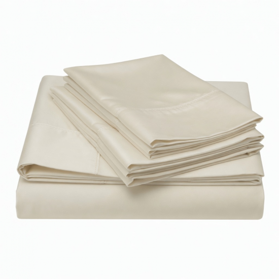 Bed Sheet Set Queen 100% Cotton 400 Thread Count Satin Ivory Design California Soft