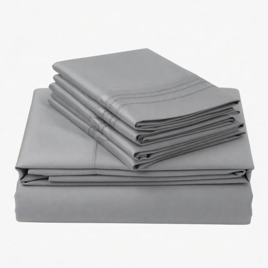 Bed Sheet Set Queen 100% Cotton 400 Thread Count Woven Satin Grey Design California