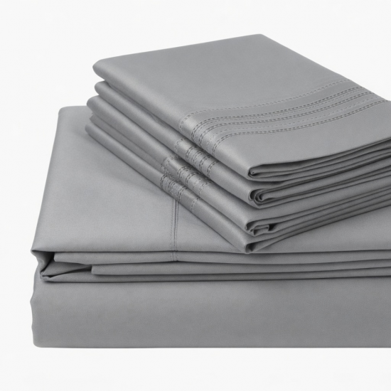 Bed Sheet Set Queen 100% Cotton 400 Thread Count Woven Satin Grey Design California
