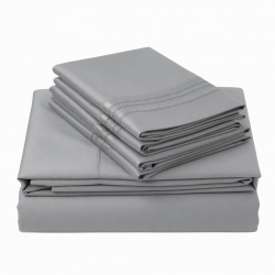Bed Sheet Set Queen 100% Cotton 400 Thread Count Woven Satin Grey Design California