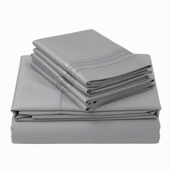 Bed Sheet Set Queen 100% Cotton 400 Thread Count Woven Satin Grey Design California