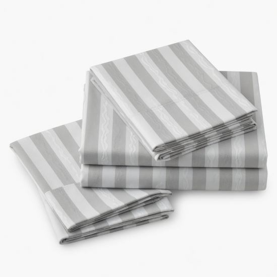 Bed Sheet Set 4 Piece Stripes Relief Soft Luxury Microfiber High Count Thread Count