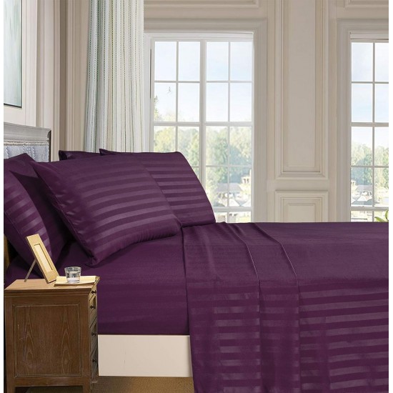 6-Piece Damask Stripe Bed Sheet Set, Queen, Eggplant/Purple