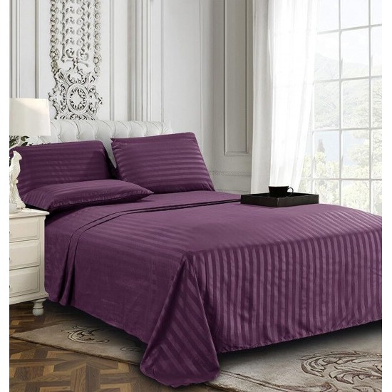 6-Piece Damask Stripe Bed Sheet Set, Queen, Eggplant/Purple