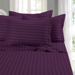 6-Piece Damask Stripe Bed Sheet Set, Queen, Eggplant/Purple