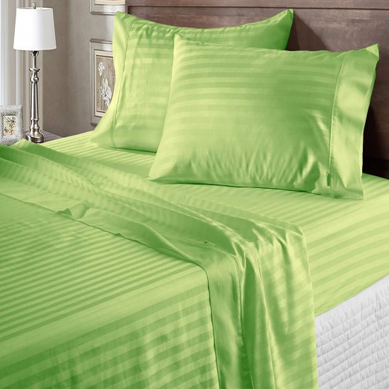Bed Sheets 15 To 30 Inch Deep Pocket 100% Cotton Sage Stripe
