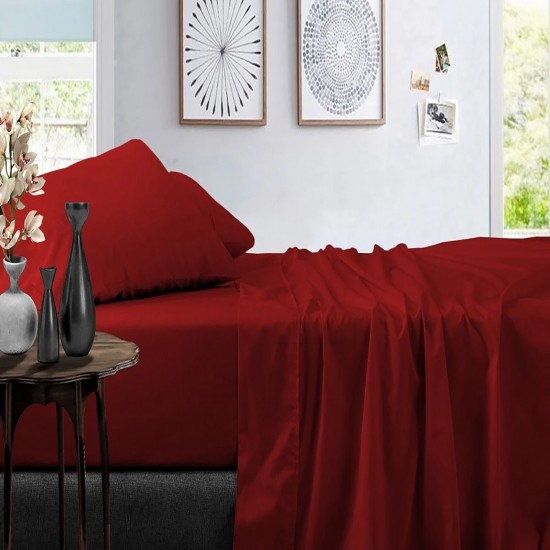 Bed Sheets 15 To 30 Inch Deep Pocket 100% Cotton Burgundy Solid