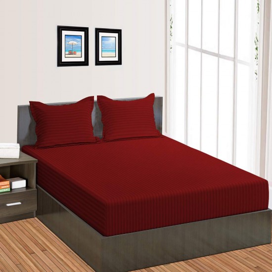 Bed Sheets 15 To 30 Inch Deep Pocket 100% Cotton Burgundy Stripe