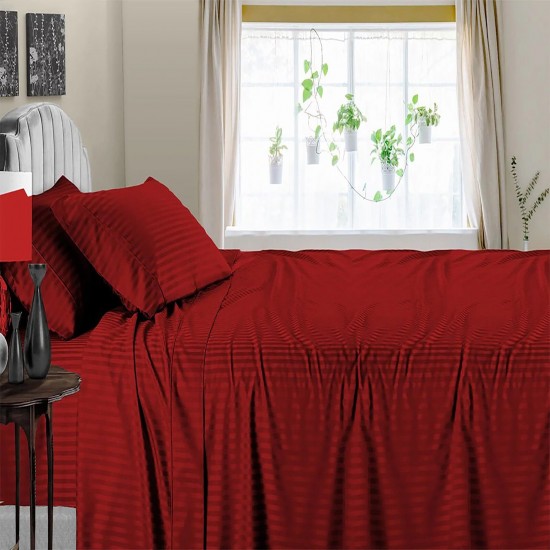 Bed Sheets 15 To 30 Inch Deep Pocket 100% Cotton Burgundy Stripe