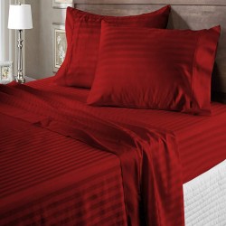 Bed Sheets 15 To 30 Inch Deep Pocket 100% Cotton Burgundy Stripe