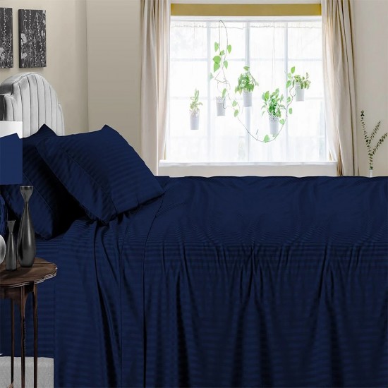 Bed Sheets 15 To 30 Inch Deep Pocket Organic Cotton Navy Blue Stripe