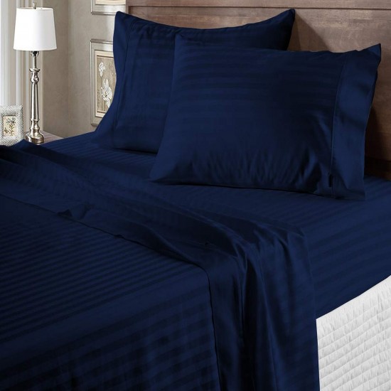 Bed Sheets 15 To 30 Inch Deep Pocket Organic Cotton Navy Blue Stripe