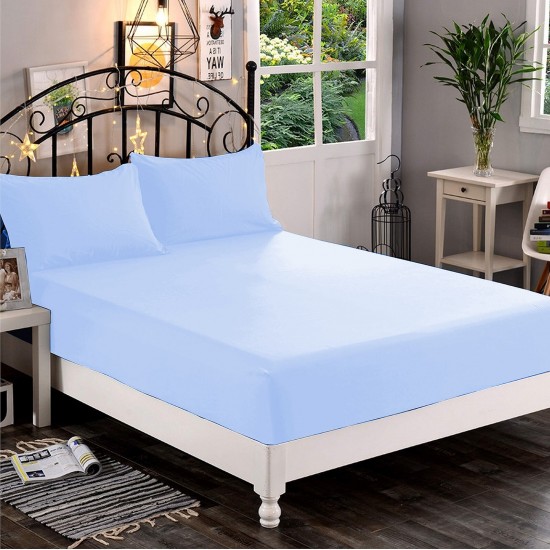 Bed Sheets 15 To 30 Inch Deep Pocket Organic Cotton Sky Blue Solid