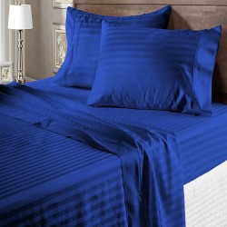 Bed Sheets 15 To 30 Inch Deep Pocket Organic Cotton Royal Blue Stripe