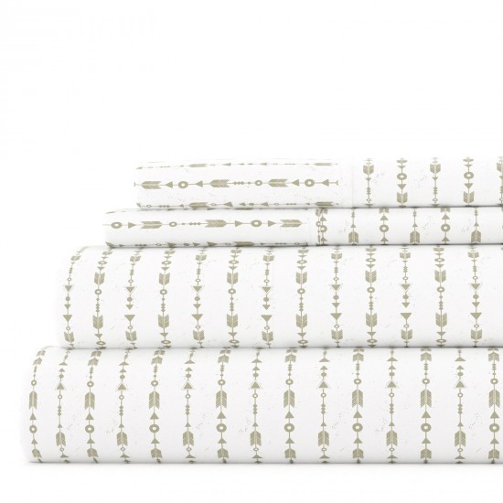 4 Piece Pattern Microfiber Bed Sheets Set Sage Beaded Arrows King