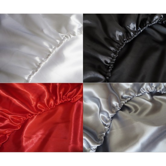 Fitted Sheet Satin Polyester Satin Shiny White Black Red Light Grey Many Sizes
