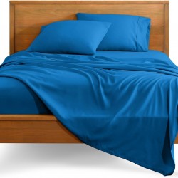 Bed Sheet Set Queen Luxury - Microfiber ultra Soft 1800 - Deep Pockets, Blue Medium