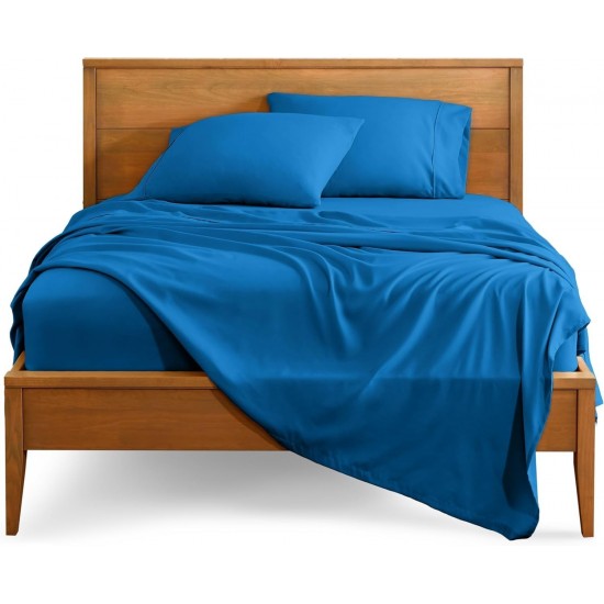 Bed Sheet Set Queen Luxury - Microfiber ultra Soft 1800 - Deep Pockets, Blue Medium