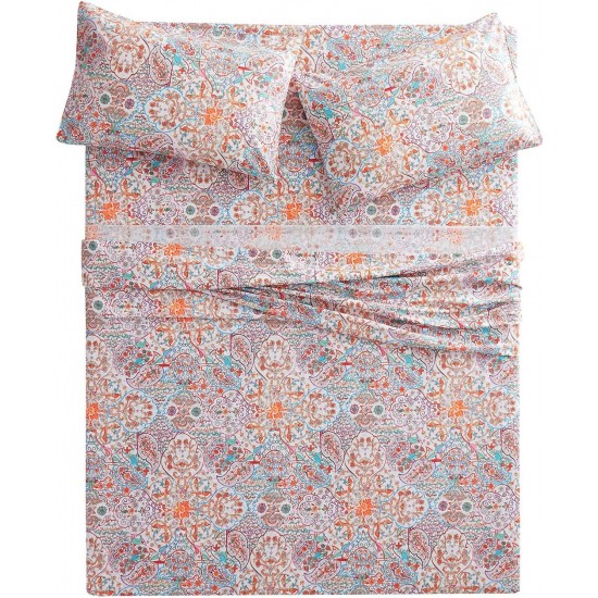 Bed Sheet Set Boho Queen 4 Piece Pattern Paisley Deep Pocket Soft Bedding
