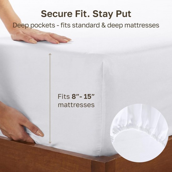 Fitted Sheet White Twin XL, 100% Cotton 400 Thread Count Satin