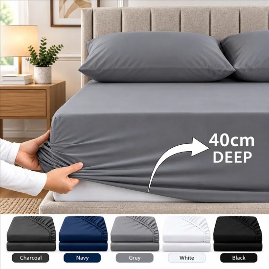 Fitted Sheets Luxury 40cm Deep Pocket ultra Soft Corner Straps Bed Sheets Elastic