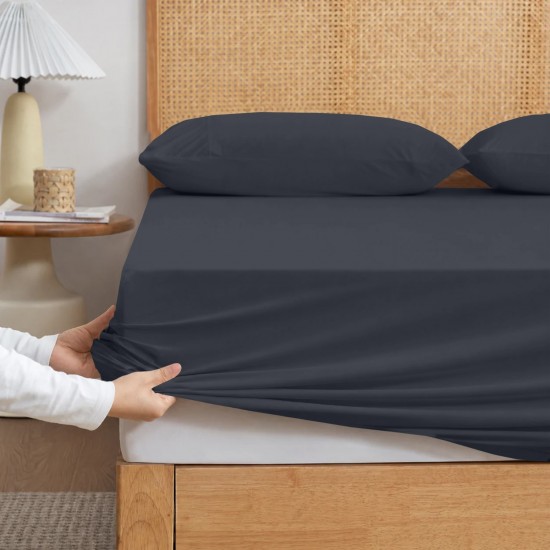 Fitted Sheets Luxury 40cm Deep Pocket ultra Soft Corner Straps Bed Sheets Elastic