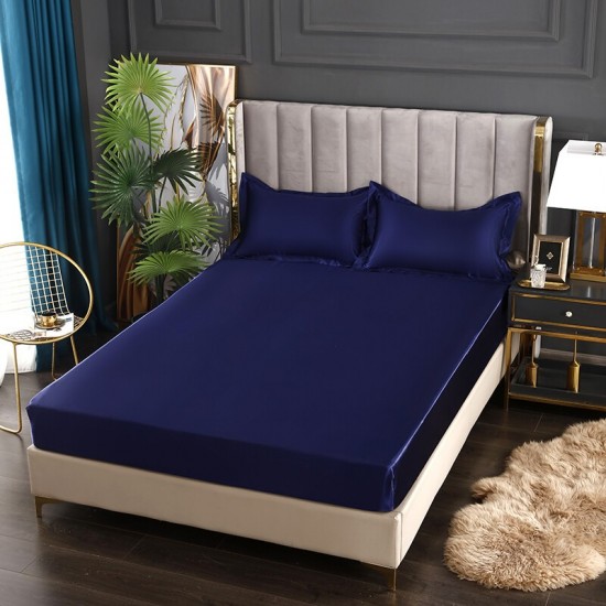 Fitted Sheet Satin Fully Bed Sheet Extra Deep Colour Solid All Sizes Home